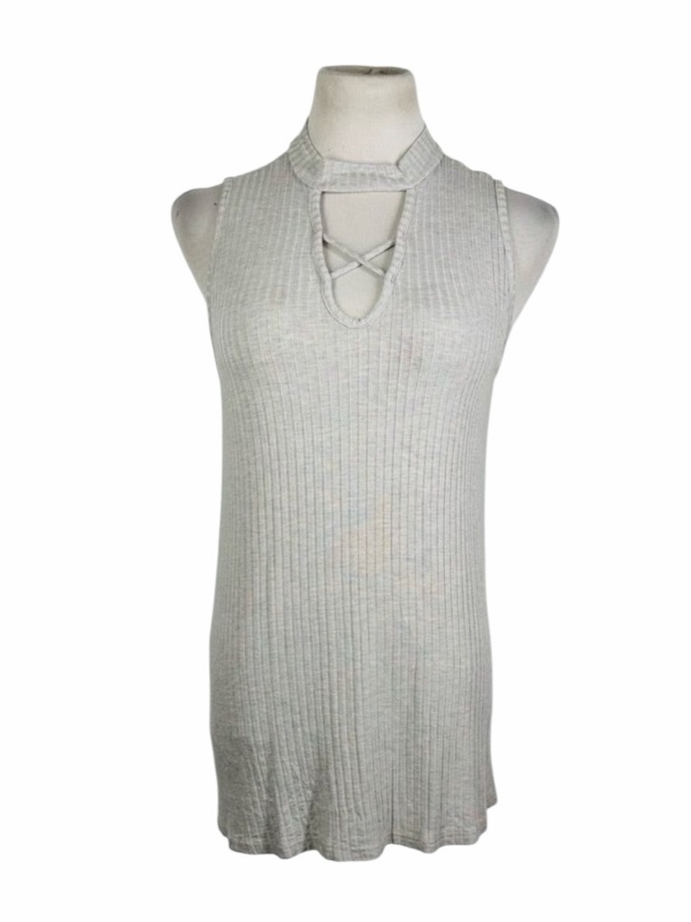 10/$25🦋 Paper Crane Light Gray Ribbed Choker Tank - Size Small